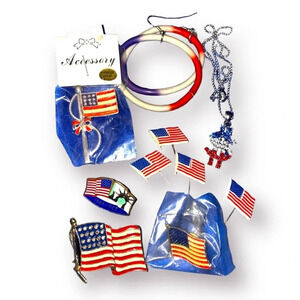 Lot of Vintage American Flag Patriot Patriotic items Pins Necklace Earrings